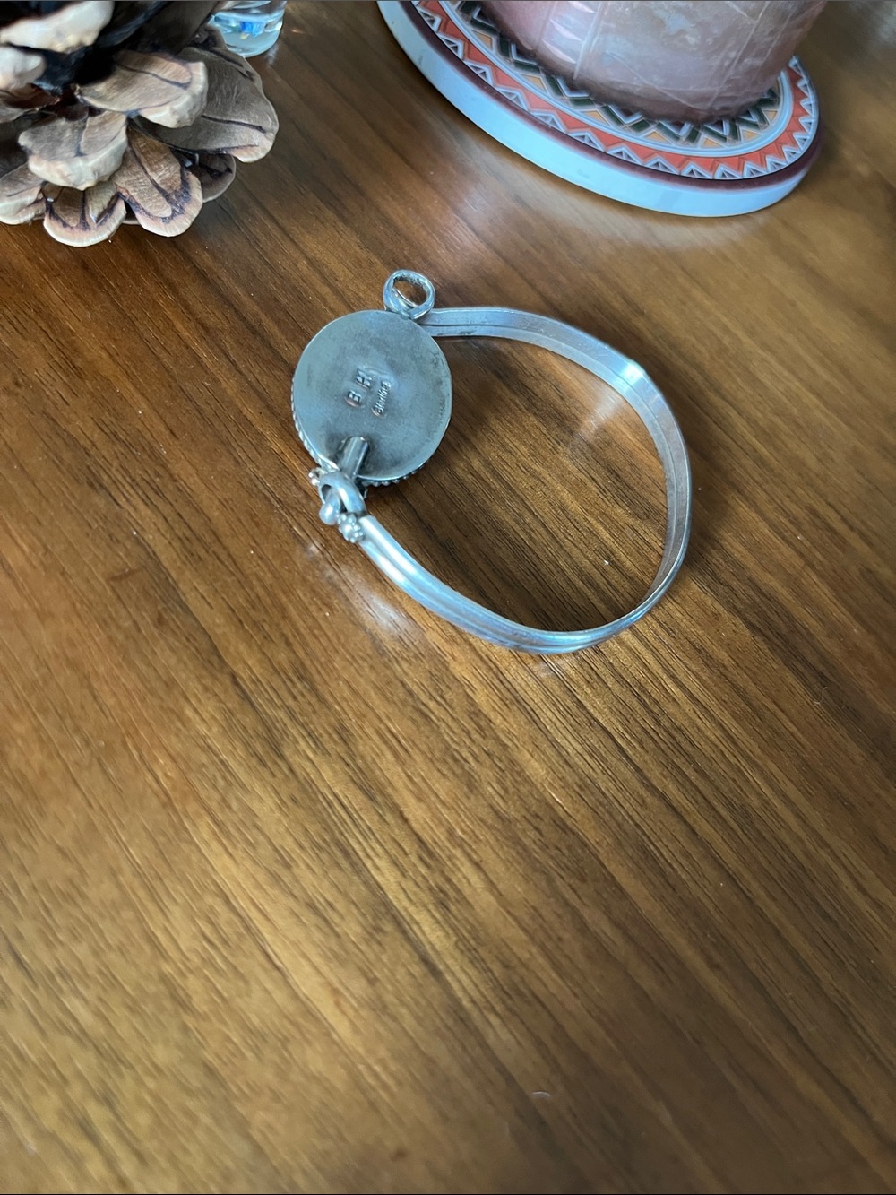 Stamped Navajo Multi-stone Inlay Oval Sterling Silver Bracelet - Picture 4 of 7